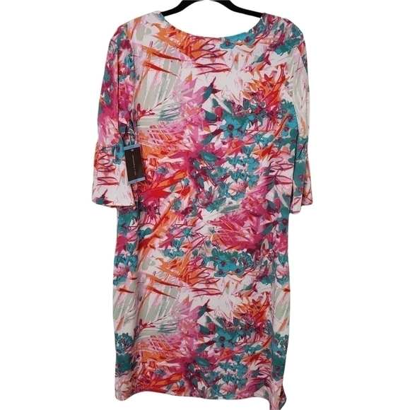 Nwt Amanda + Oak L Floral Sheath 3/4 Bell Sleeve Pink & Teal 4% Spandex - Picture 6 of 10
